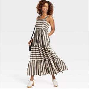 Knox Rose Striped Tie-Strap Maxi Dress — Black & Cream